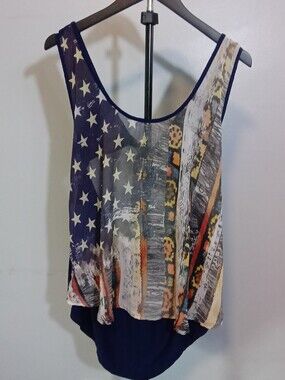 rue21 Distressed American Flag Mixed Media Open Back Tie Tank Top Size Large